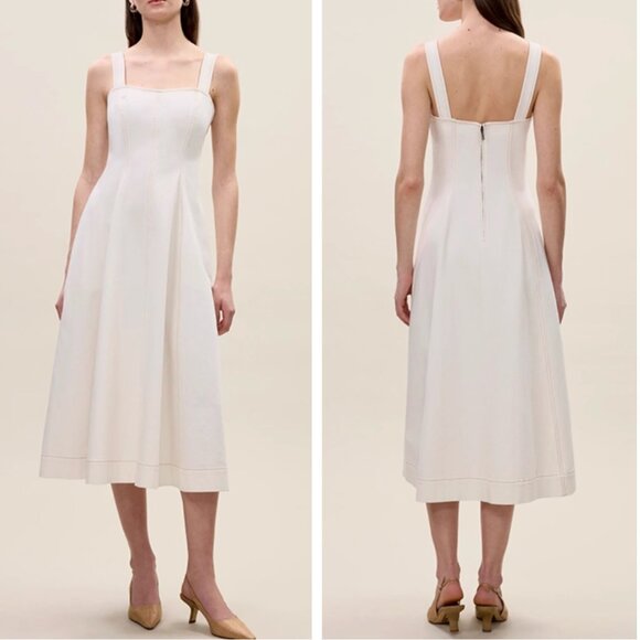 BEST Rebecca Taylor Cora Denim Midi Dress 4/6/8 Eggshell Wash Ivory Cream